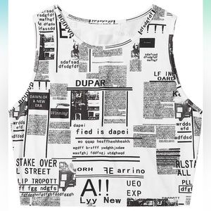 Newspaper Round Neck Workout Crop Shirt